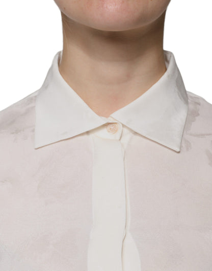 Dolce & Gabbana White Silk Collared Long Sleeves Shirt Top by Dolce & Gabbana