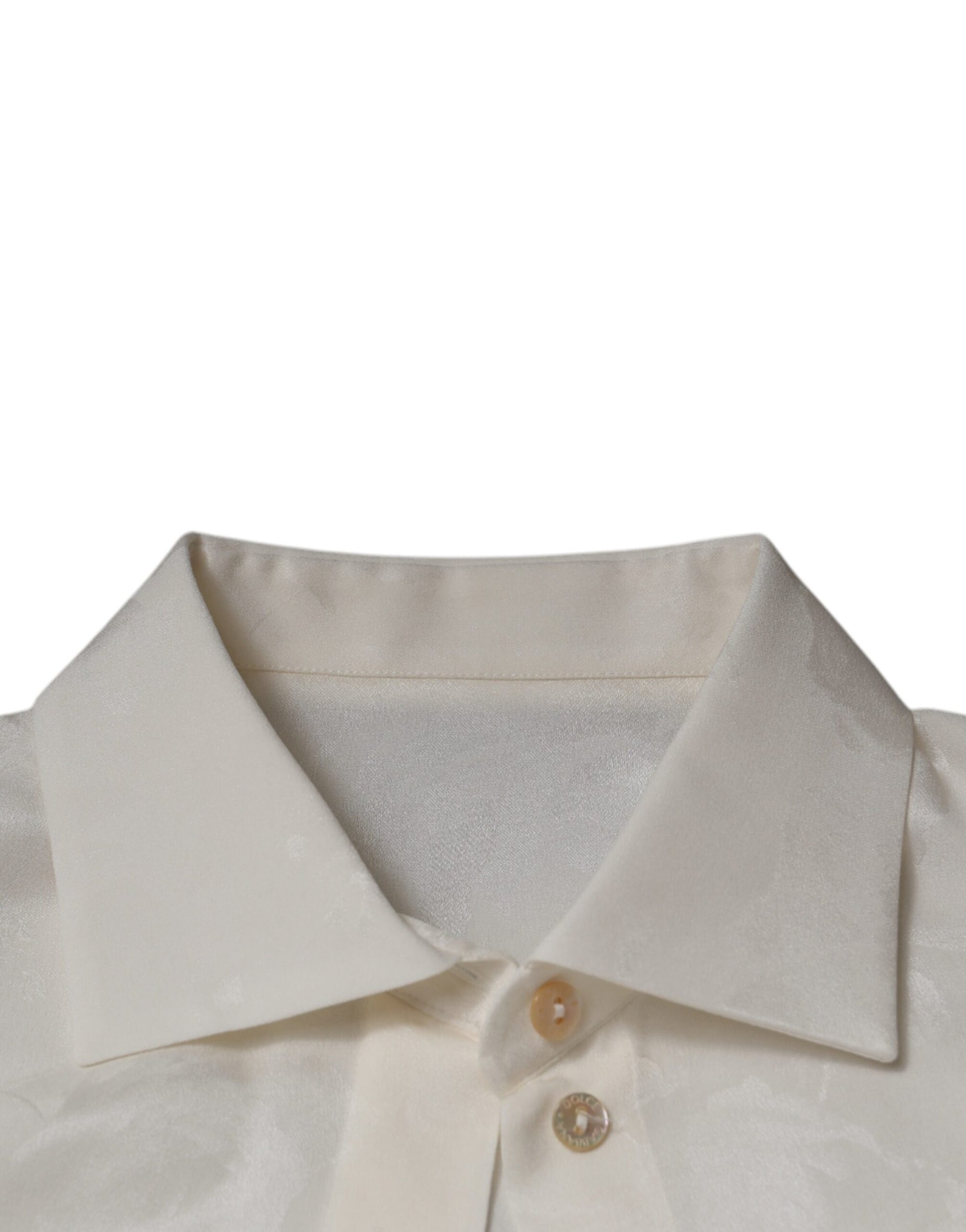 Dolce & Gabbana White Silk Collared Long Sleeves Shirt Top by Dolce & Gabbana
