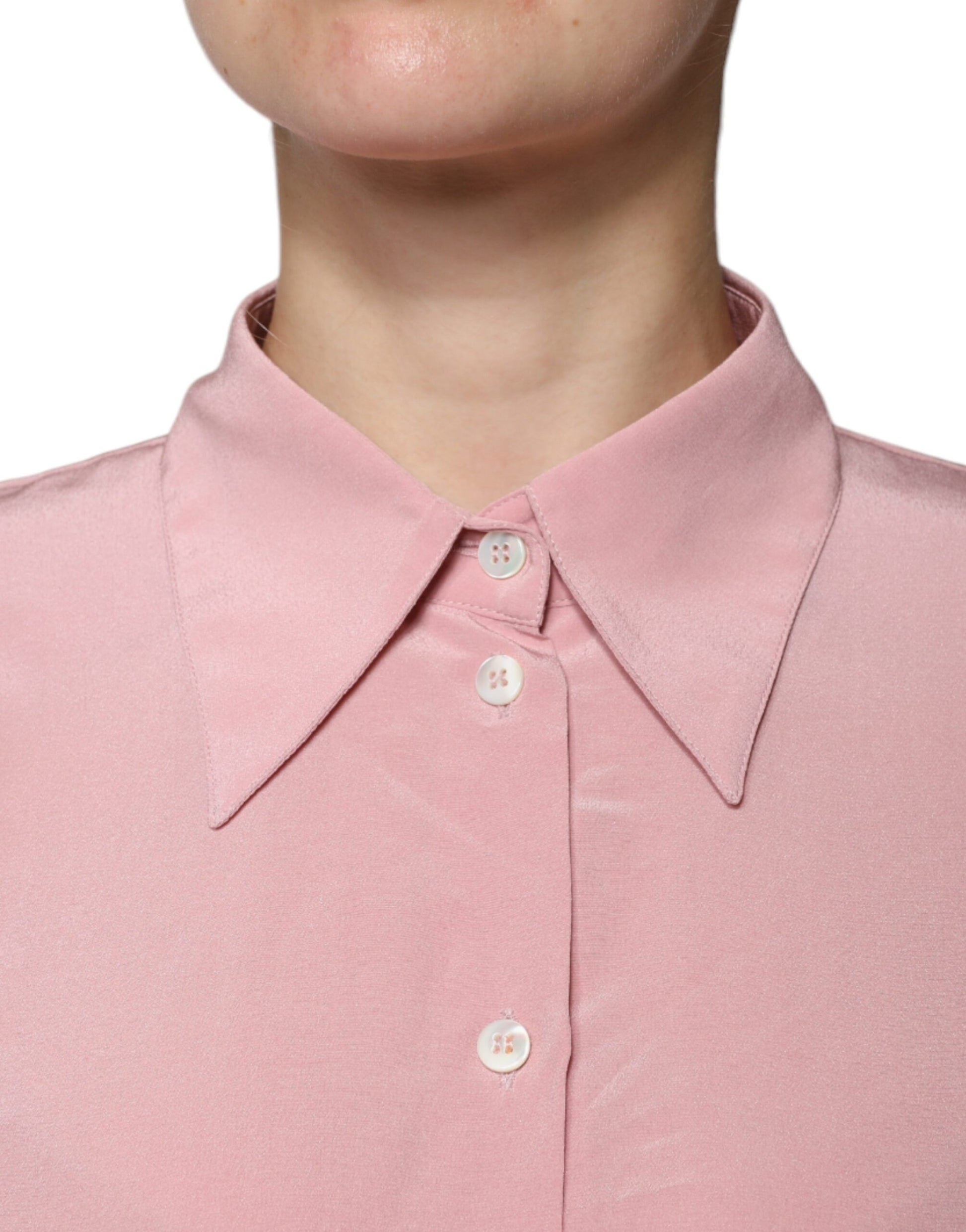 Dolce & Gabbana Pink Cotton Long Sleeves Collared Blouse Top by Dolce & Gabbana