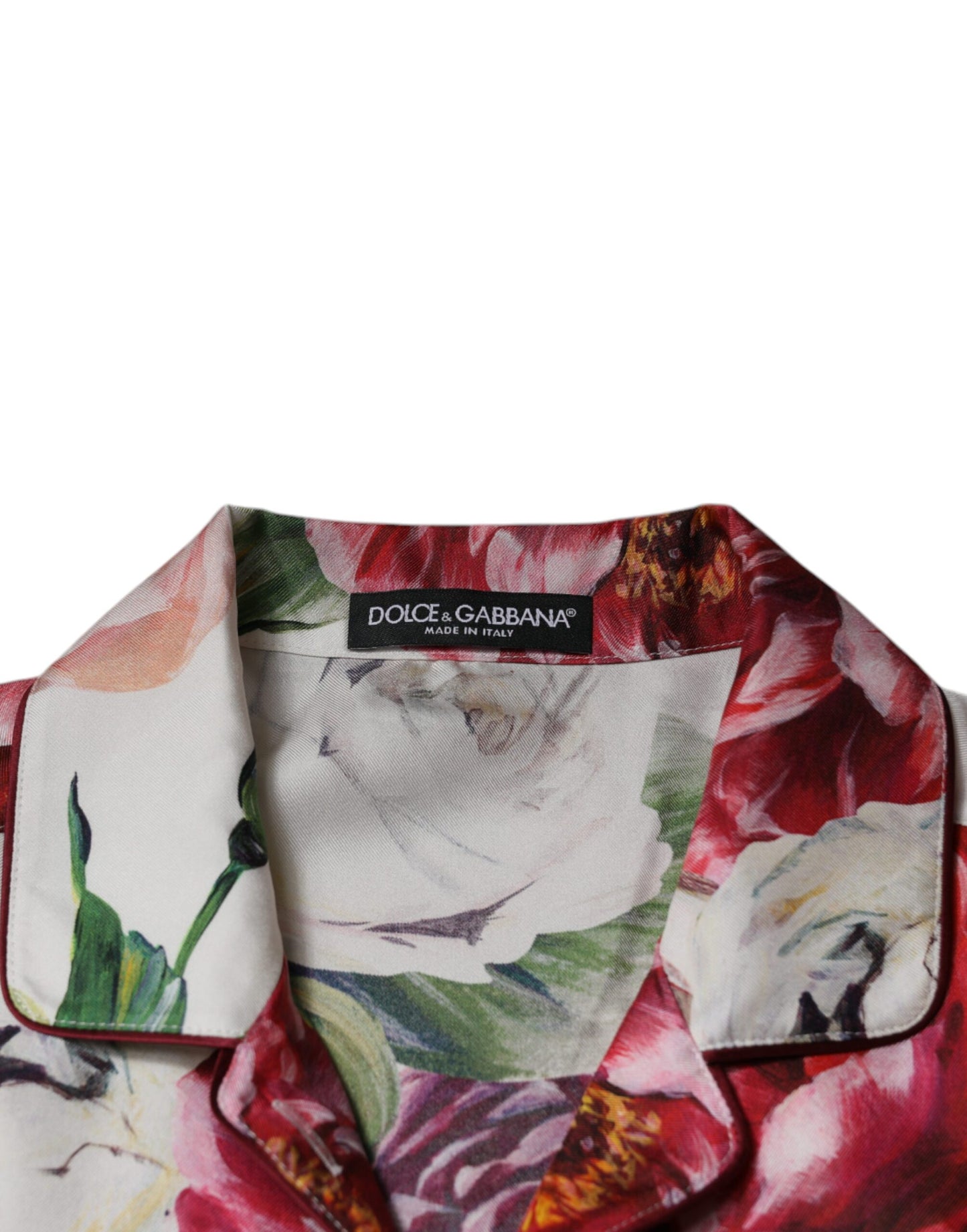 Dolce & Gabbana White Peony Silk Long Sleeves Collared Blouse Top by Dolce & Gabbana