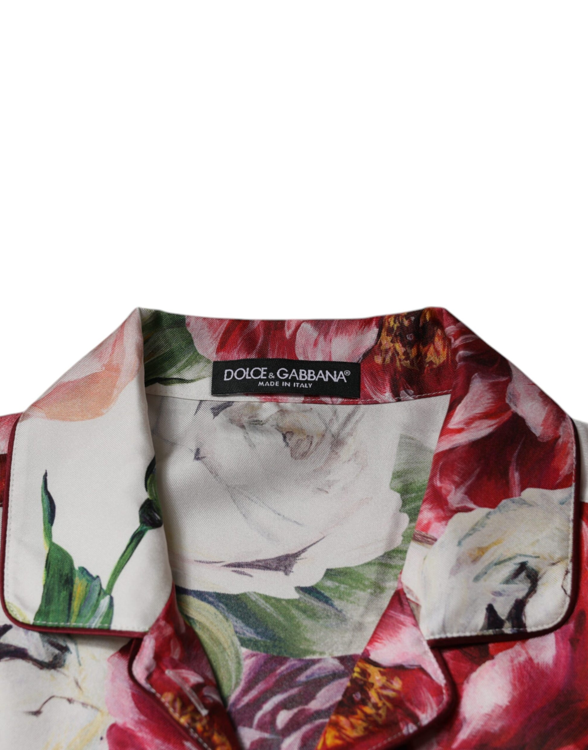 Dolce & Gabbana White Peony Silk Long Sleeves Collared Blouse Top by Dolce & Gabbana