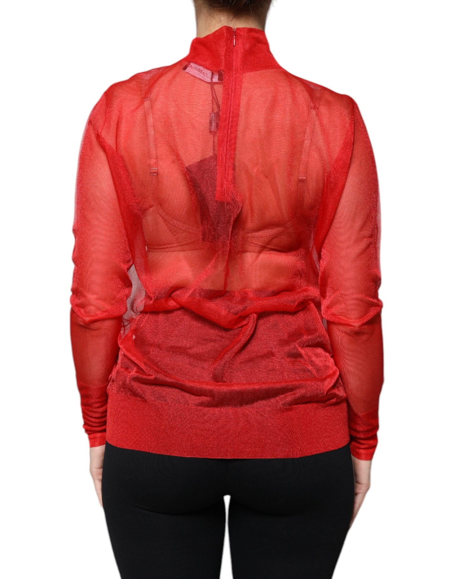 Dolce & Gabbana Red Mesh Turtleneck Long Sleeve Blouse Top by Dolce & Gabbana