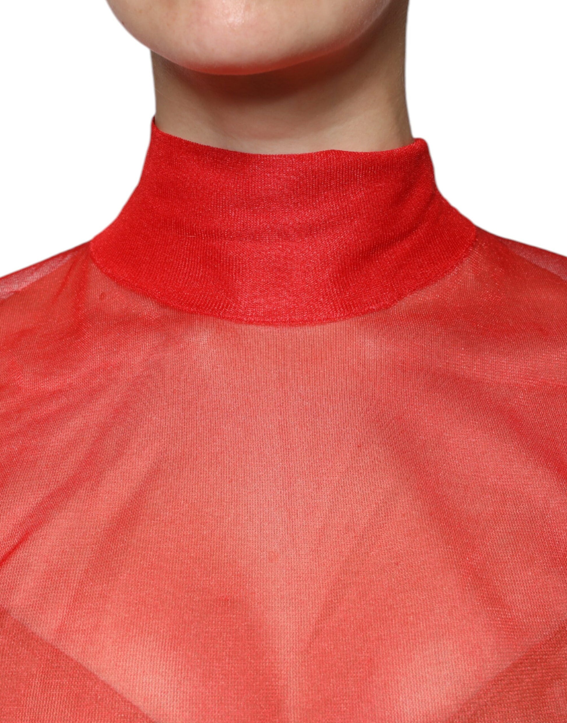 Dolce & Gabbana Red Mesh Turtleneck Long Sleeve Blouse Top by Dolce & Gabbana