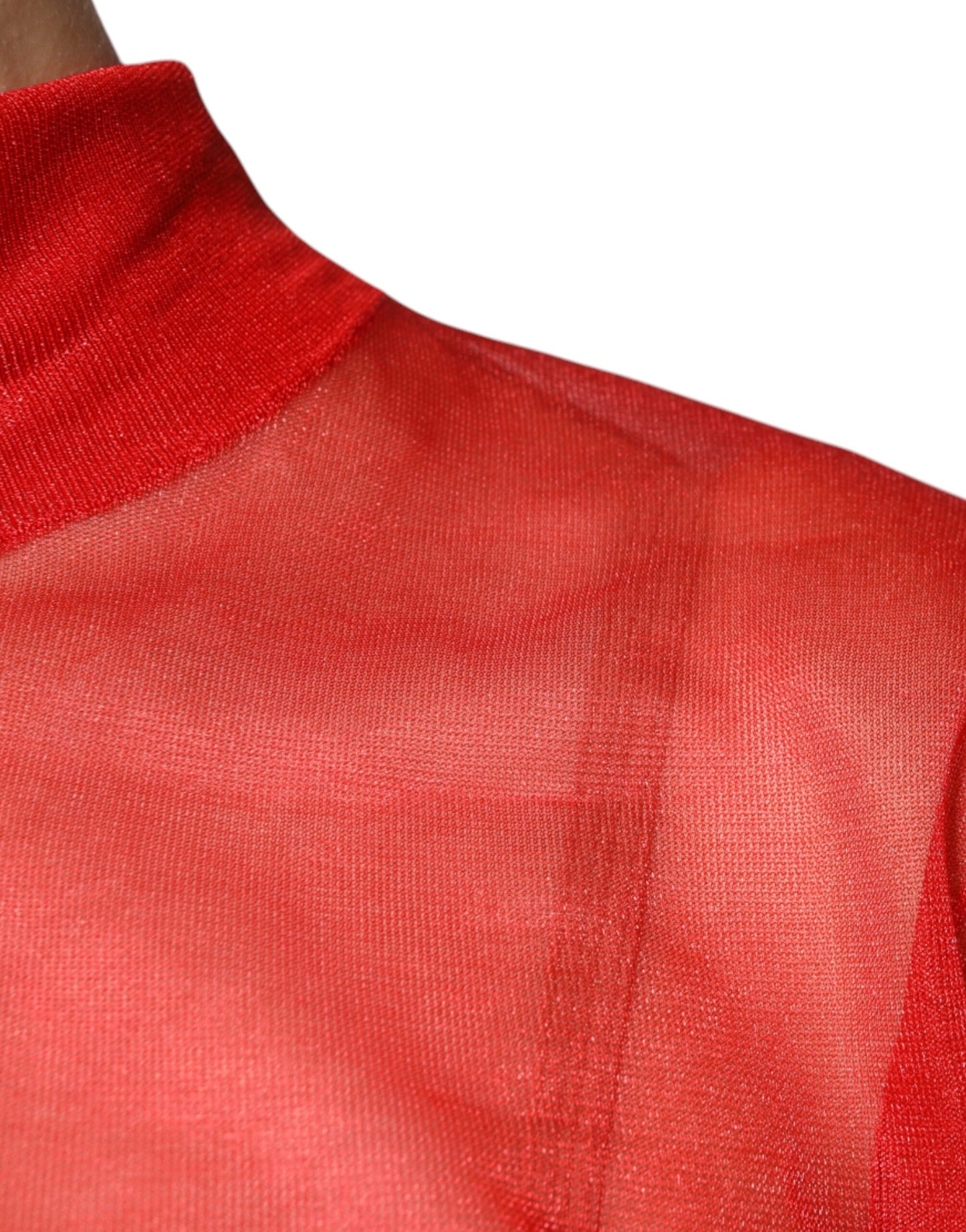 Dolce & Gabbana Red Mesh Turtleneck Long Sleeve Blouse Top by Dolce & Gabbana