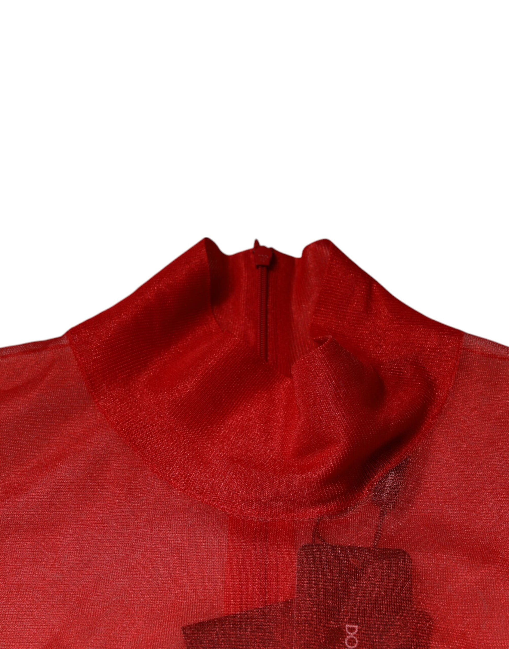 Dolce & Gabbana Red Mesh Turtleneck Long Sleeve Blouse Top by Dolce & Gabbana