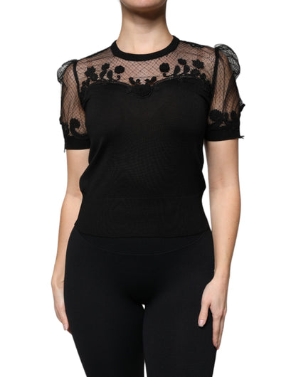 Dolce & Gabbana Black Floral Lace Short Sleeves Blouse Top by Dolce & Gabbana