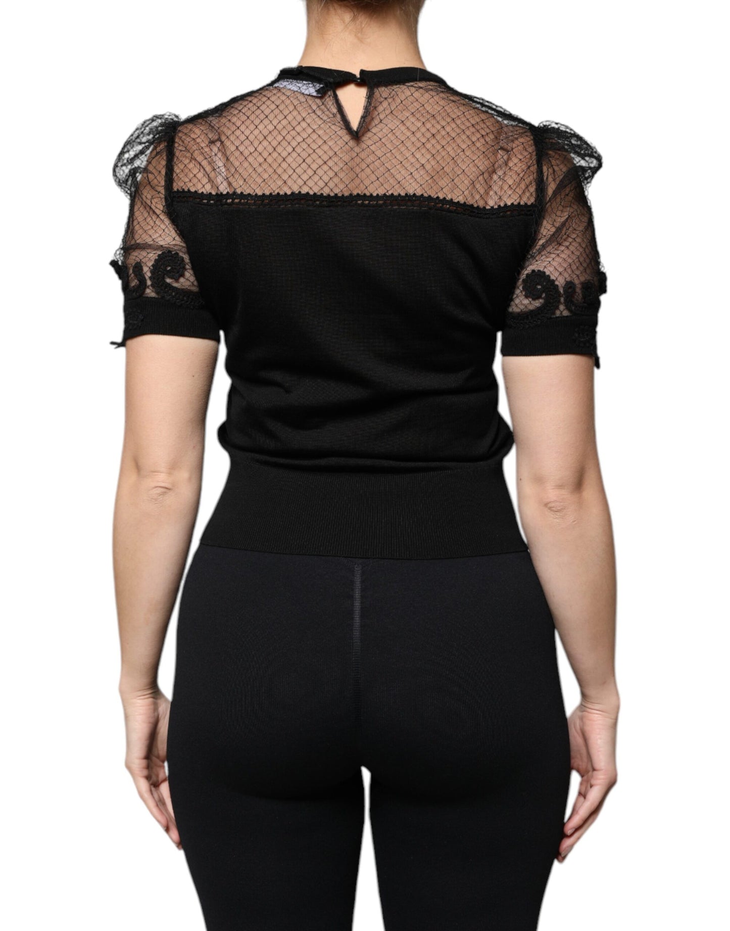 Dolce & Gabbana Black Floral Lace Short Sleeves Blouse Top by Dolce & Gabbana