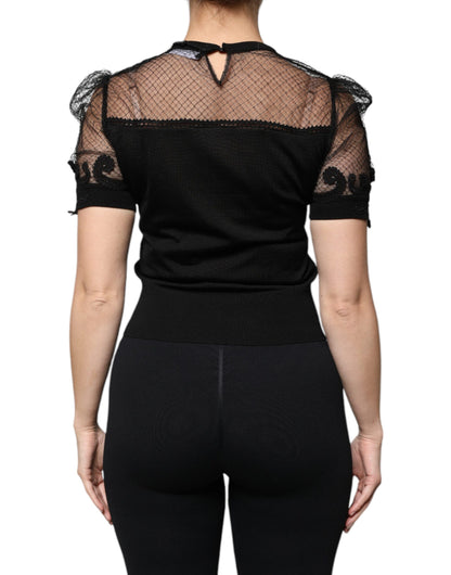 Dolce & Gabbana Black Floral Lace Short Sleeves Blouse Top by Dolce & Gabbana