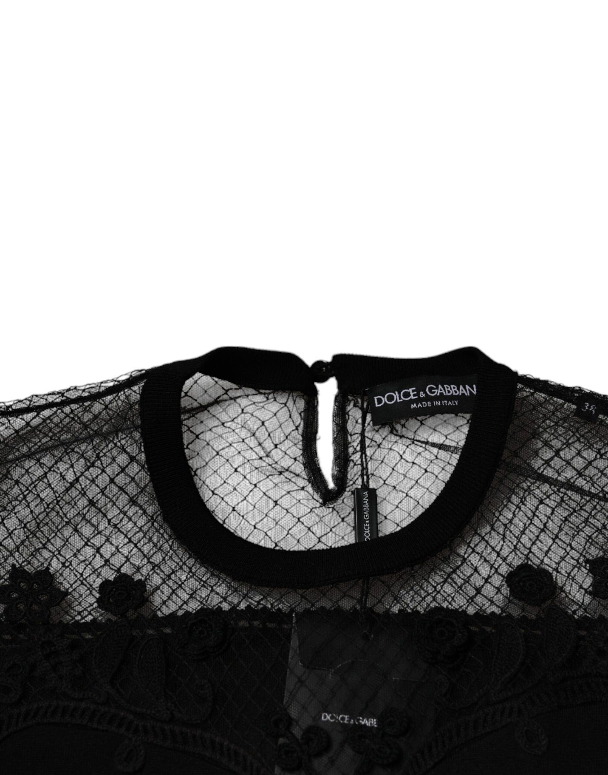 Dolce & Gabbana Black Floral Lace Short Sleeves Blouse Top by Dolce & Gabbana