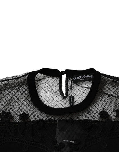 Dolce & Gabbana Black Floral Lace Short Sleeves Blouse Top by Dolce & Gabbana