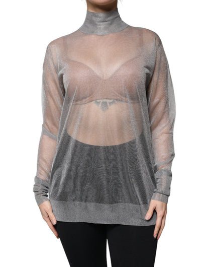 Dolce & Gabbana Grey Mesh Turtleneck Long Sleeve Blouse Top by Dolce & Gabbana