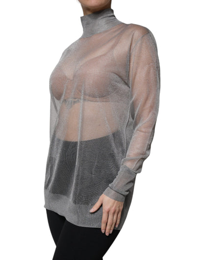 Dolce & Gabbana Grey Mesh Turtleneck Long Sleeve Blouse Top by Dolce & Gabbana