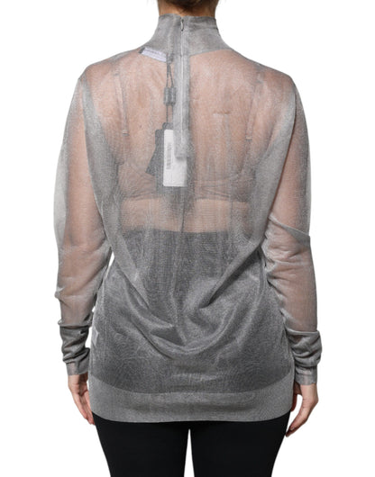 Dolce & Gabbana Grey Mesh Turtleneck Long Sleeve Blouse Top by Dolce & Gabbana