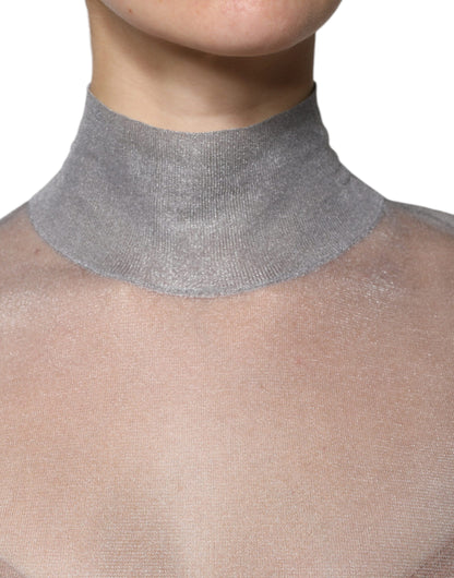 Dolce & Gabbana Grey Mesh Turtleneck Long Sleeve Blouse Top by Dolce & Gabbana