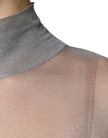 Dolce & Gabbana Grey Mesh Turtleneck Long Sleeve Blouse Top by Dolce & Gabbana