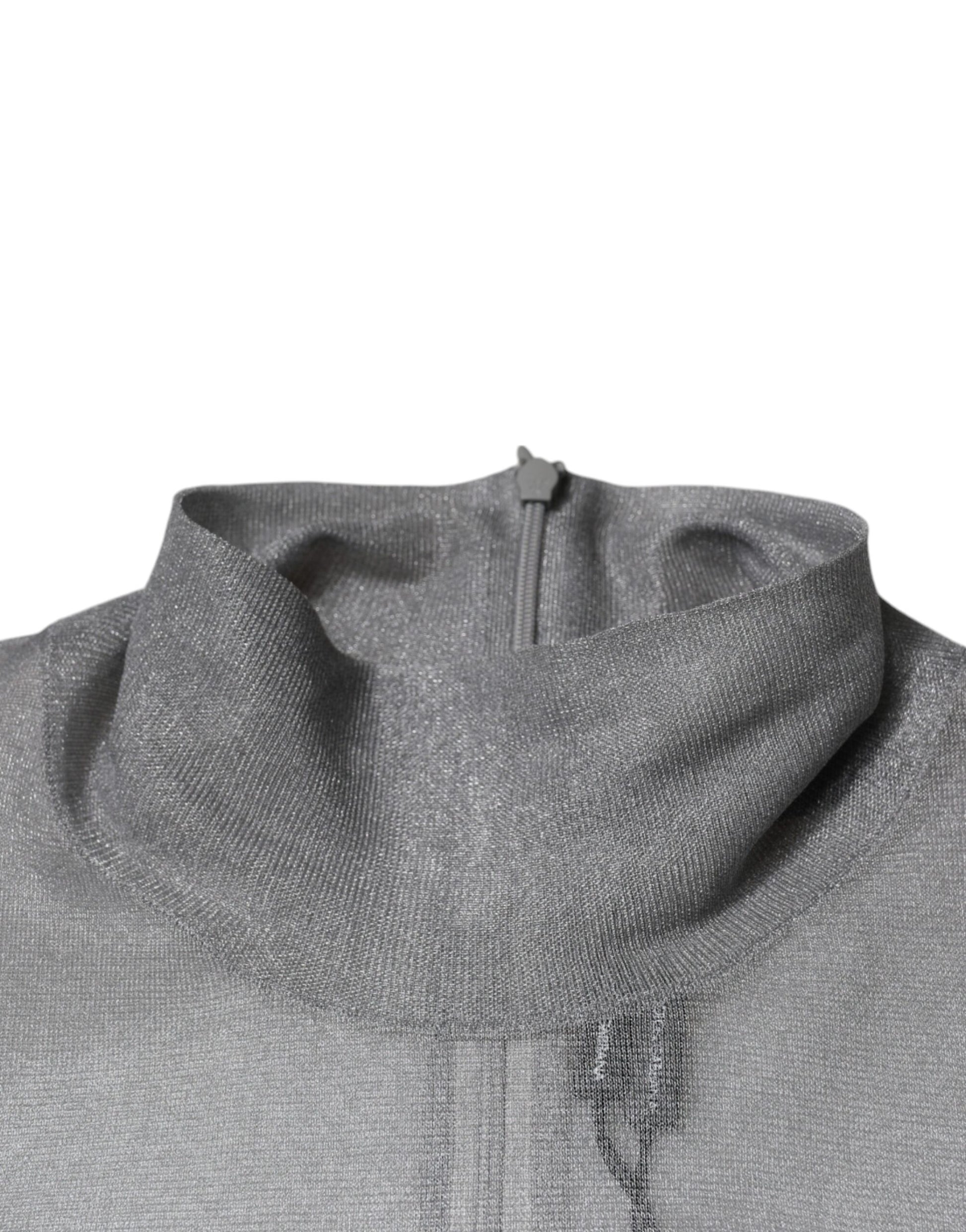 Dolce & Gabbana Grey Mesh Turtleneck Long Sleeve Blouse Top by Dolce & Gabbana