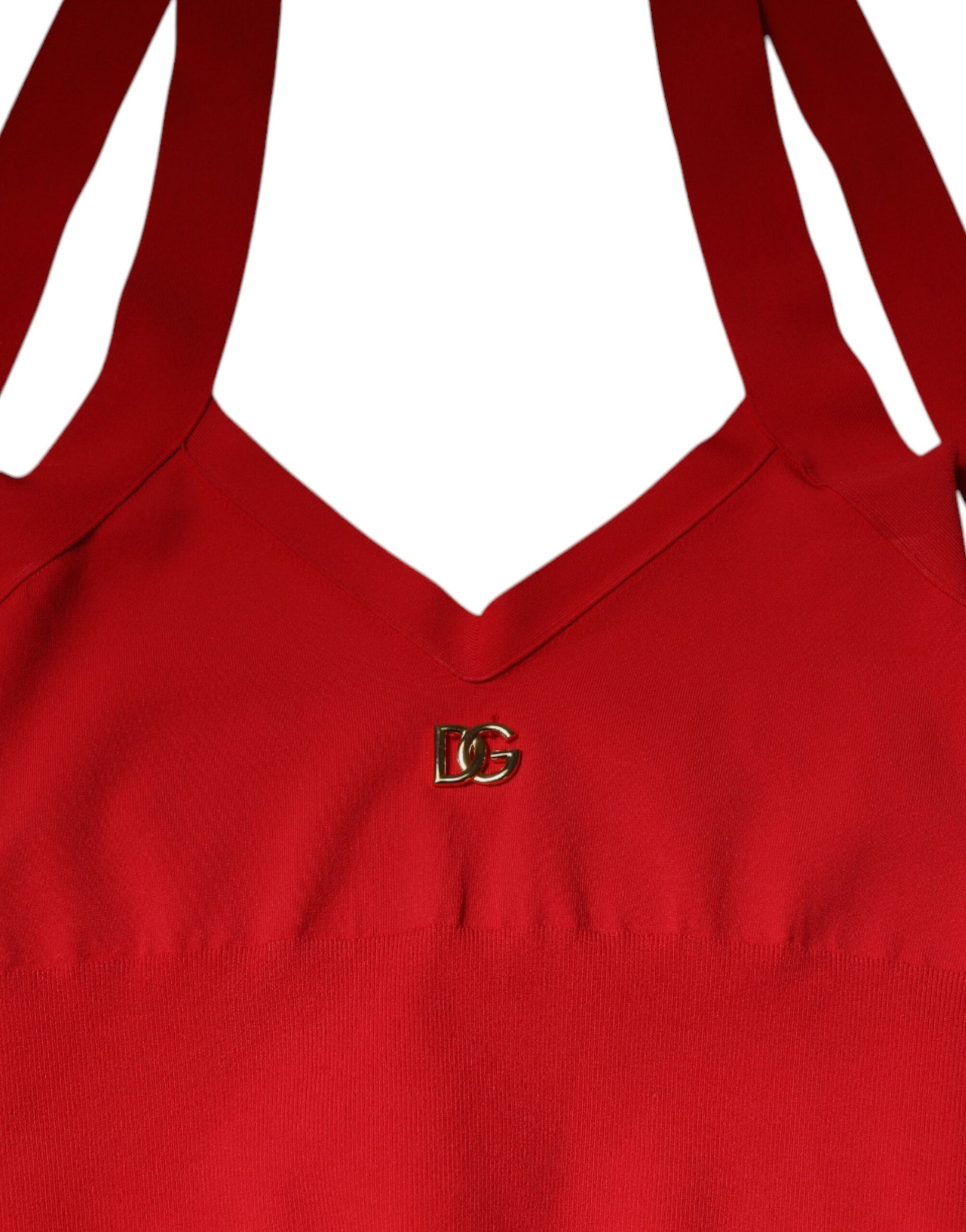 Dolce & Gabbana Red Viscose Sleeveless Halter Cropped Tank Top by Dolce & Gabbana