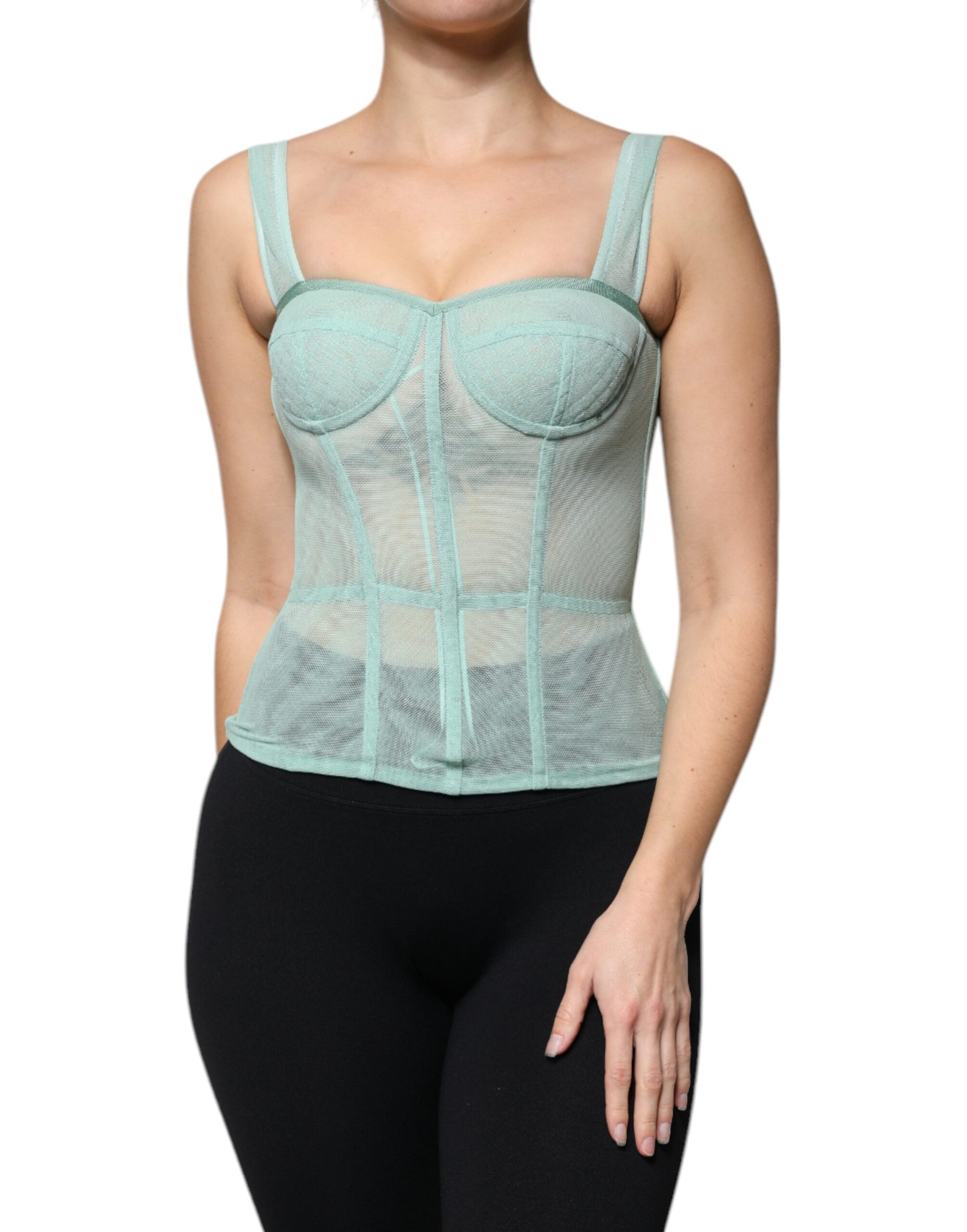 Dolce & Gabbana Green Cotton Bustier Corset Sleeveless Top by Dolce & Gabbana