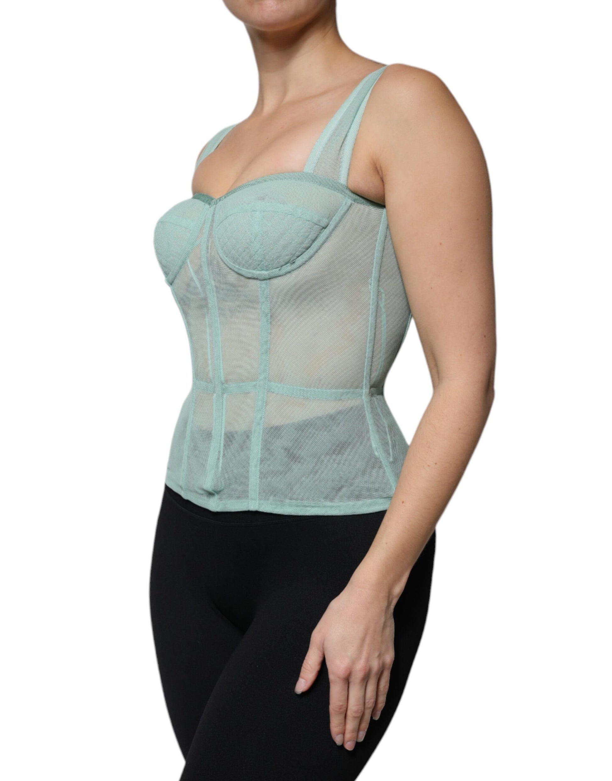Dolce & Gabbana Green Cotton Bustier Corset Sleeveless Top by Dolce & Gabbana