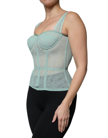 Dolce & Gabbana Green Cotton Bustier Corset Sleeveless Top by Dolce & Gabbana