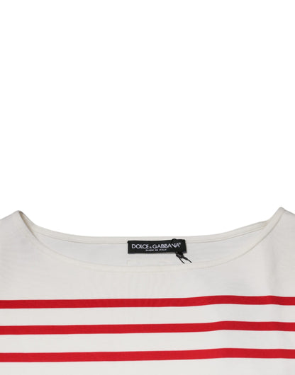 Dolce & Gabbana White Red Stripes Cotton Long Sleeves Top by Dolce & Gabbana
