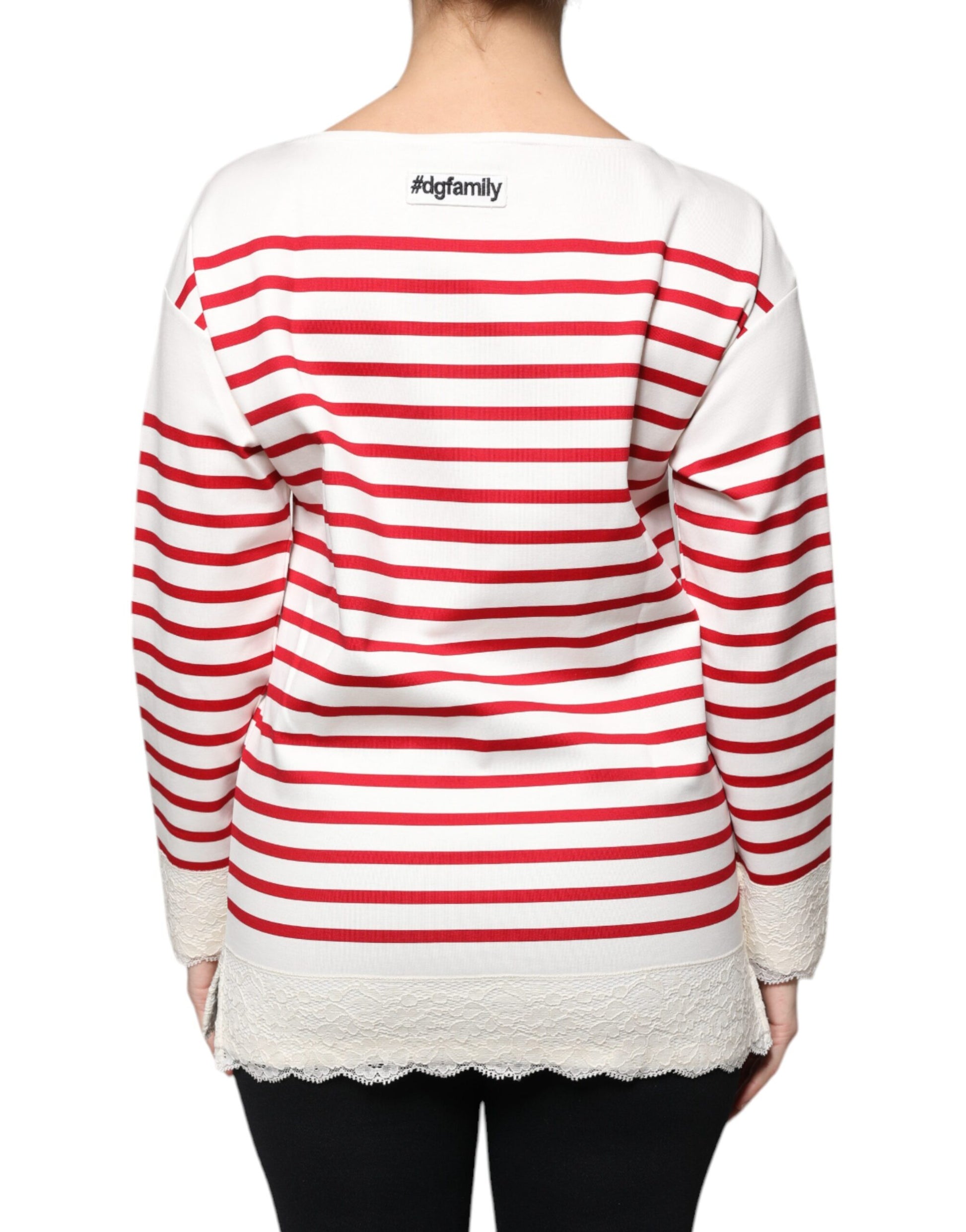 Dolce & Gabbana White Red Stripes Cotton Long Sleeves Top by Dolce & Gabbana