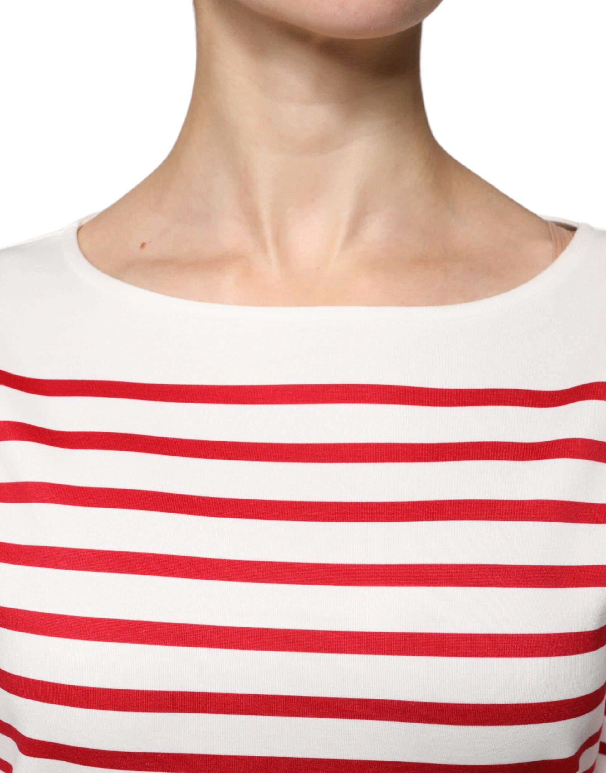 Dolce & Gabbana White Red Stripes Cotton Long Sleeves Top by Dolce & Gabbana