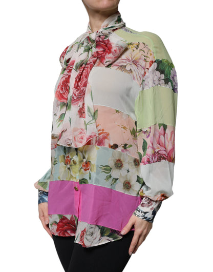 Dolce & Gabbana Multicolor Floral Patchwork Ascot Collar Top by Dolce & Gabbana