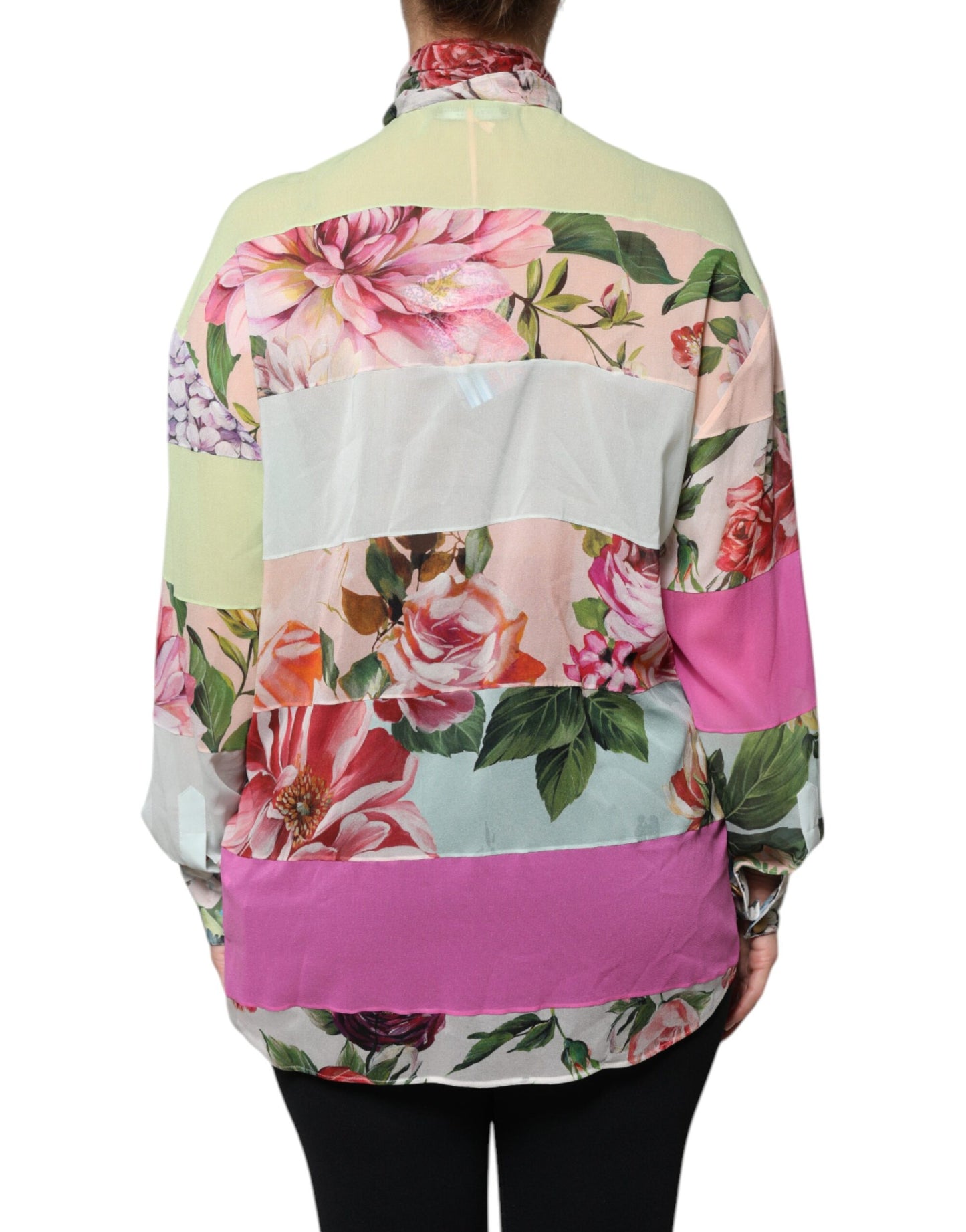 Dolce & Gabbana Multicolor Floral Patchwork Ascot Collar Top by Dolce & Gabbana