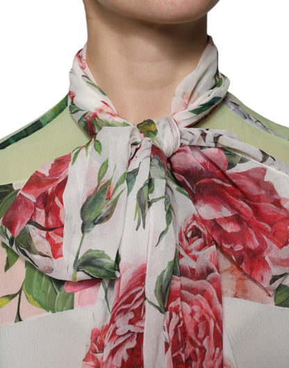Dolce & Gabbana Multicolor Floral Patchwork Ascot Collar Top by Dolce & Gabbana