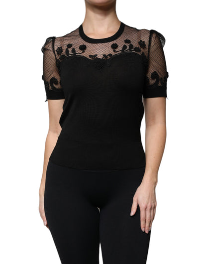 Dolce & Gabbana Black Floral Lace Short Sleeves Blouse Top by Dolce & Gabbana