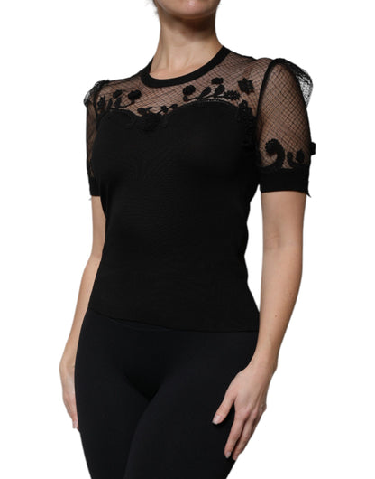 Dolce & Gabbana Black Floral Lace Short Sleeves Blouse Top by Dolce & Gabbana