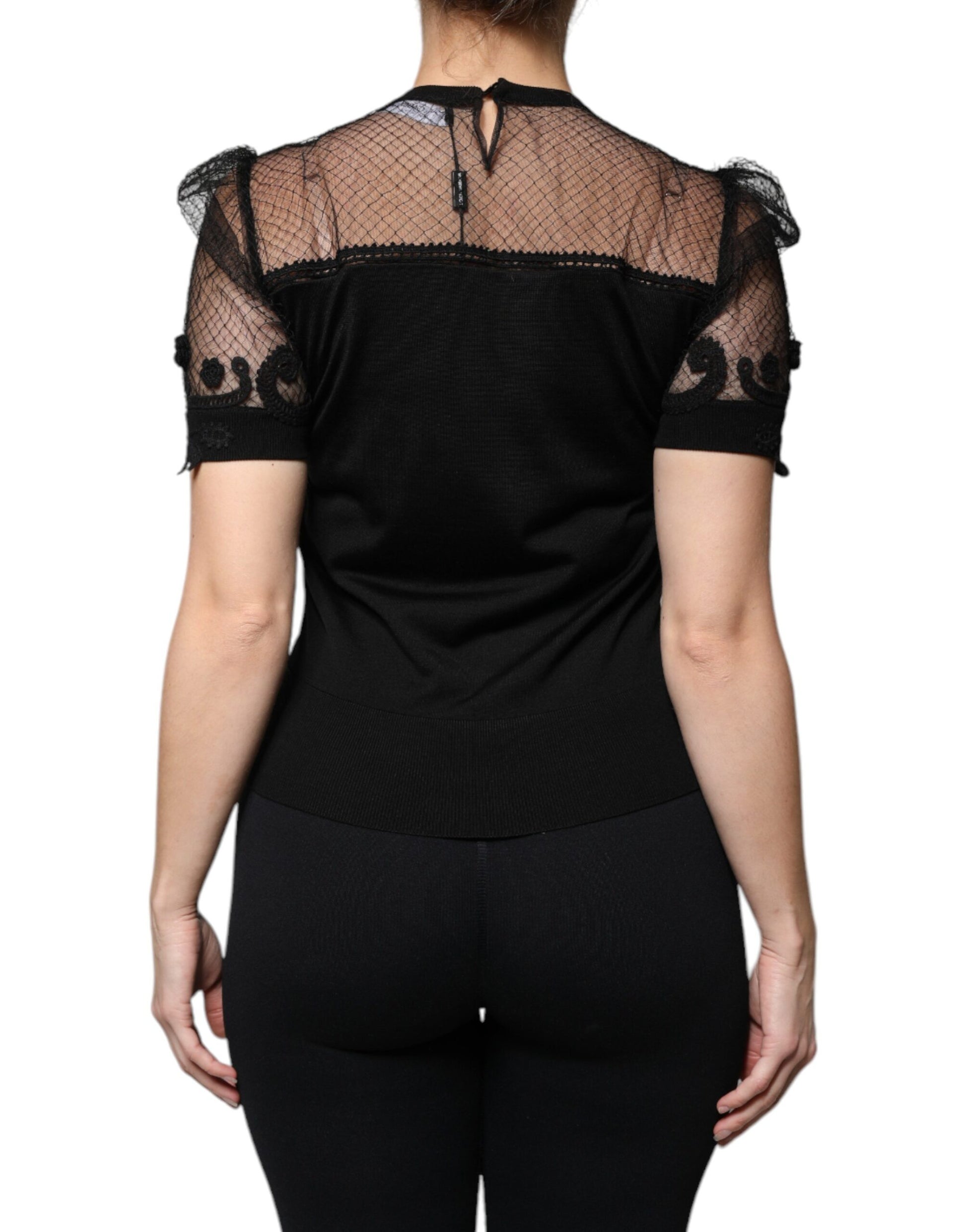 Dolce & Gabbana Black Floral Lace Short Sleeves Blouse Top by Dolce & Gabbana