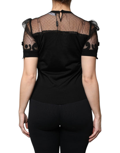 Dolce & Gabbana Black Floral Lace Short Sleeves Blouse Top by Dolce & Gabbana
