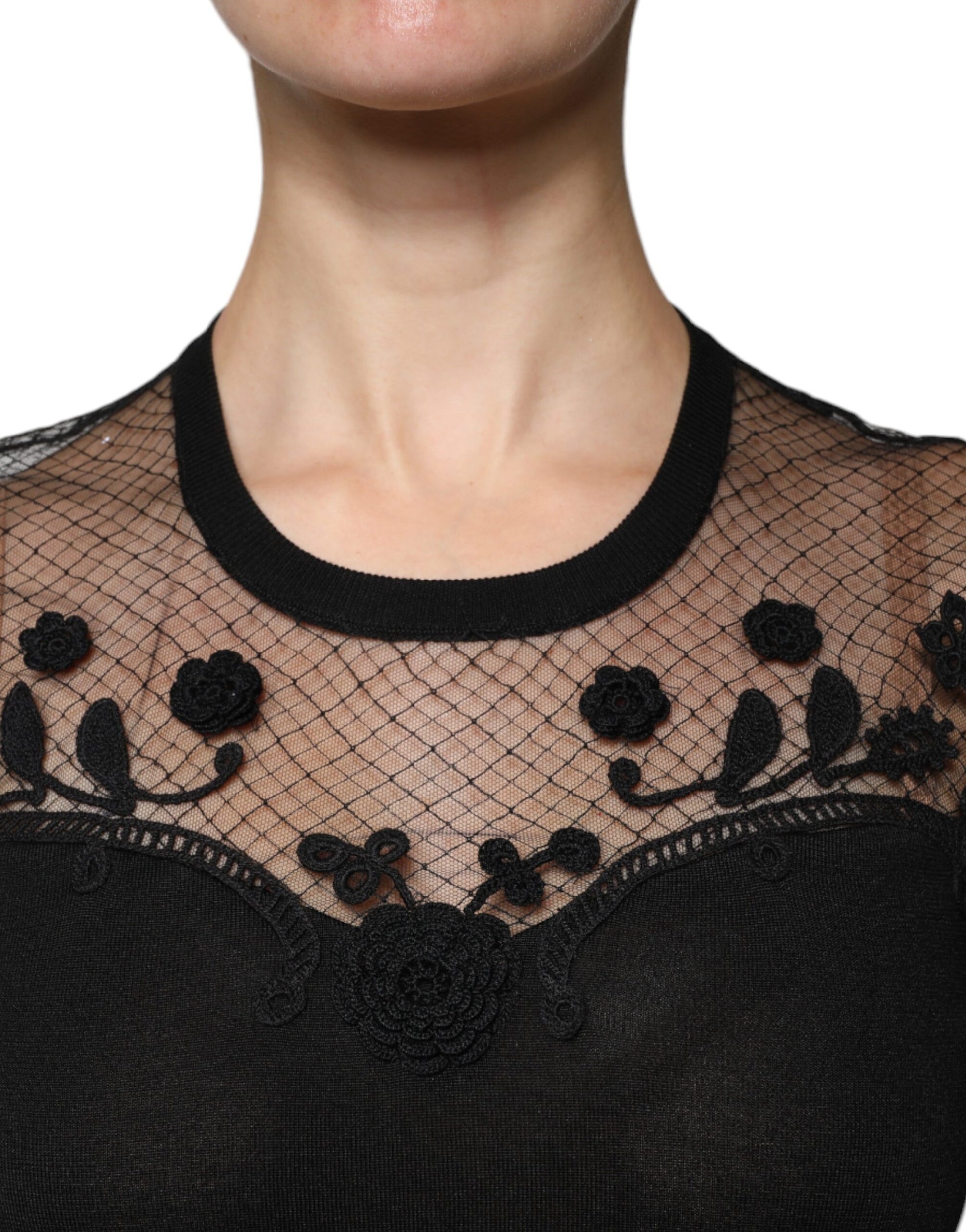 Dolce & Gabbana Black Floral Lace Short Sleeves Blouse Top by Dolce & Gabbana
