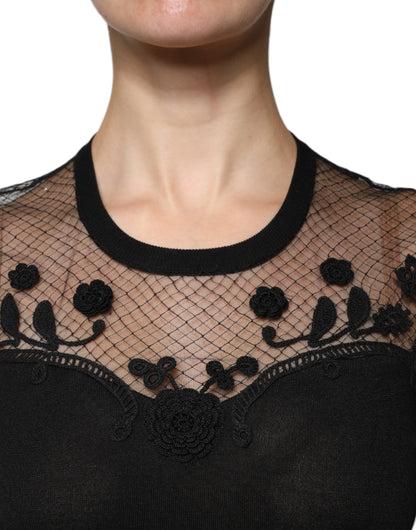 Dolce & Gabbana Black Floral Lace Short Sleeves Blouse Top by Dolce & Gabbana