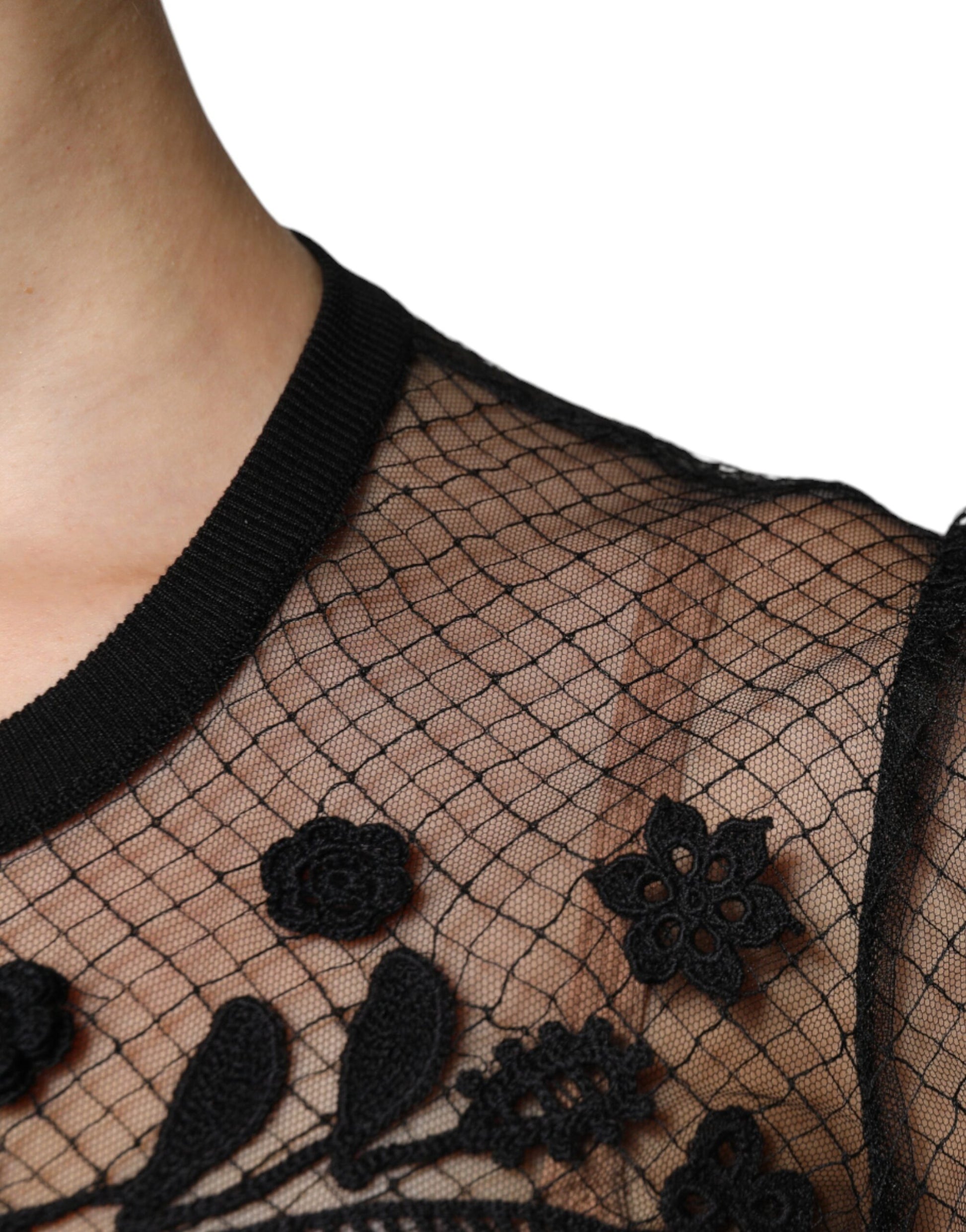 Dolce & Gabbana Black Floral Lace Short Sleeves Blouse Top by Dolce & Gabbana