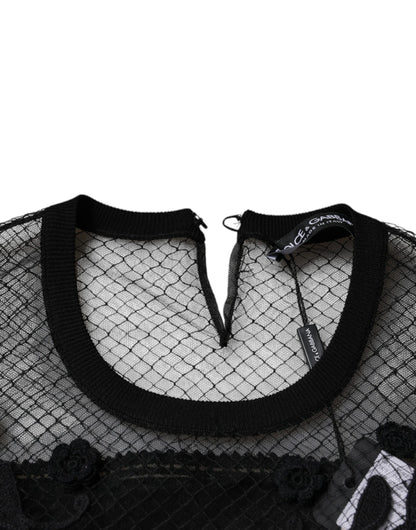 Dolce & Gabbana Black Floral Lace Short Sleeves Blouse Top by Dolce & Gabbana