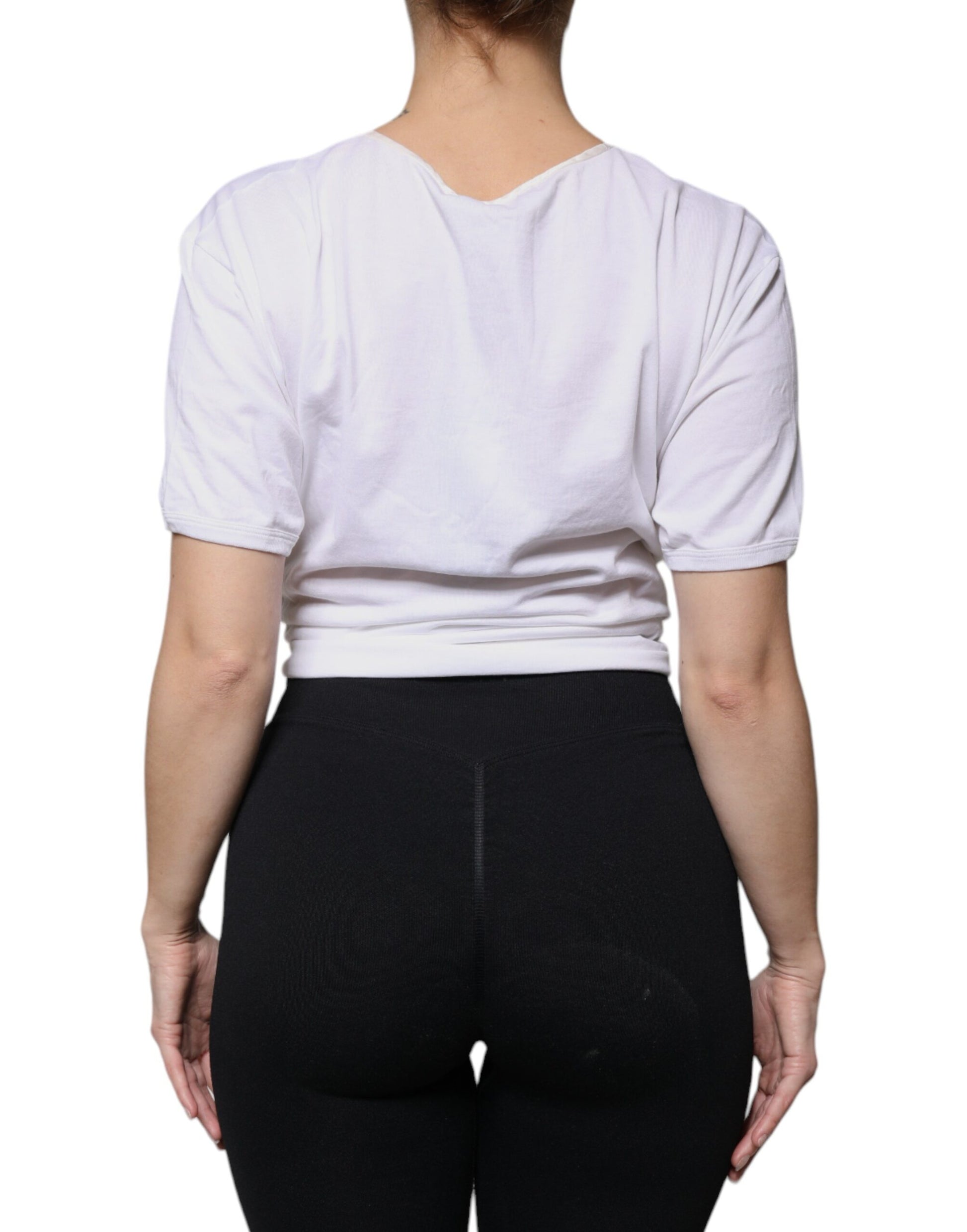 Dolce & Gabbana White Cotton Silk Round Neck Wrap Blouse Top by Dolce & Gabbana
