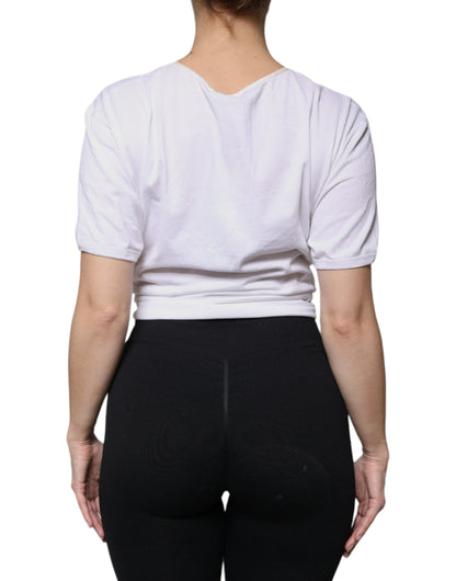 Dolce & Gabbana White Cotton Silk Round Neck Wrap Blouse Top by Dolce & Gabbana