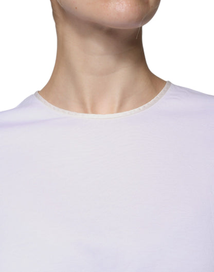 Dolce & Gabbana White Cotton Silk Round Neck Wrap Blouse Top by Dolce & Gabbana