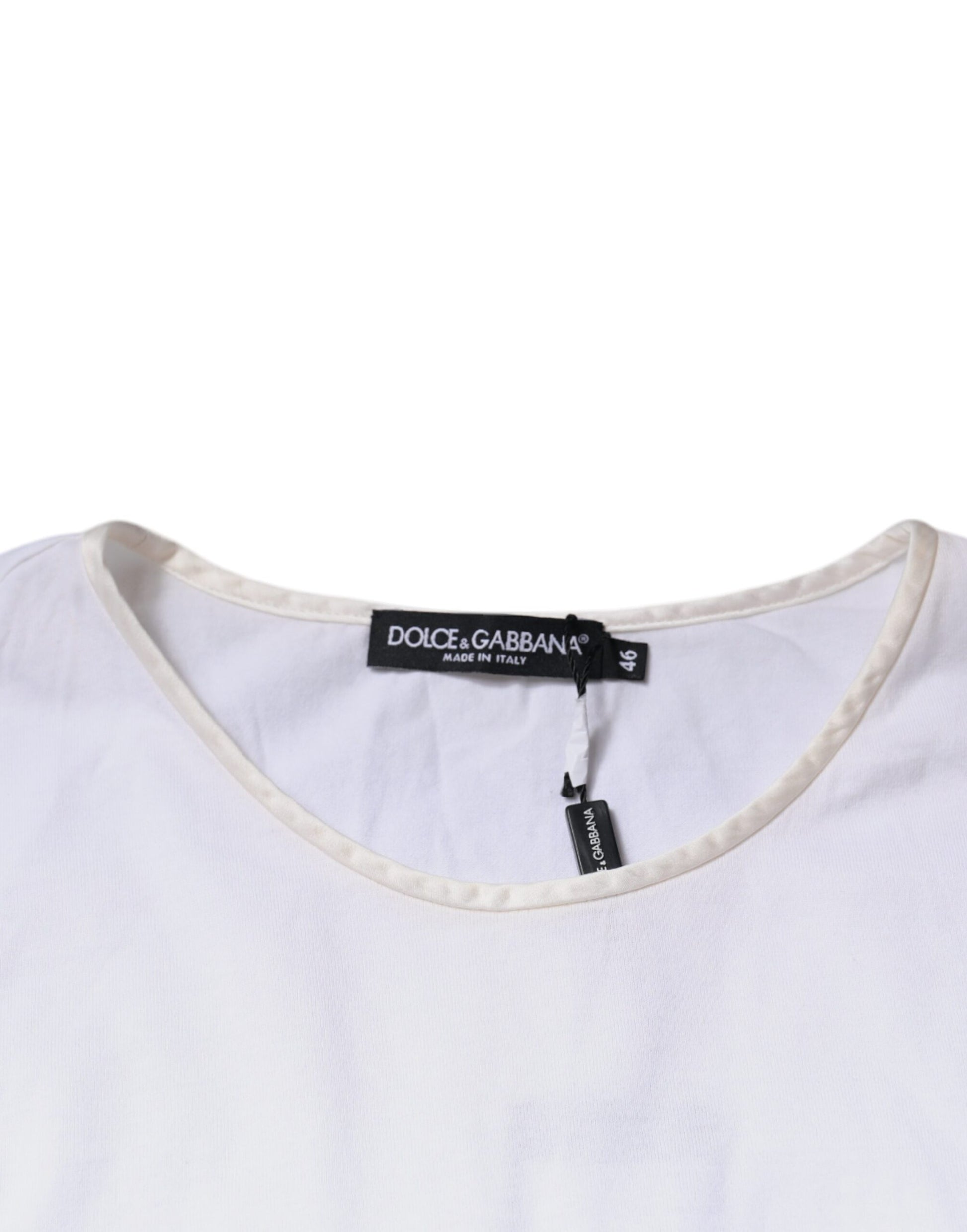 Dolce & Gabbana White Cotton Silk Round Neck Wrap Blouse Top by Dolce & Gabbana
