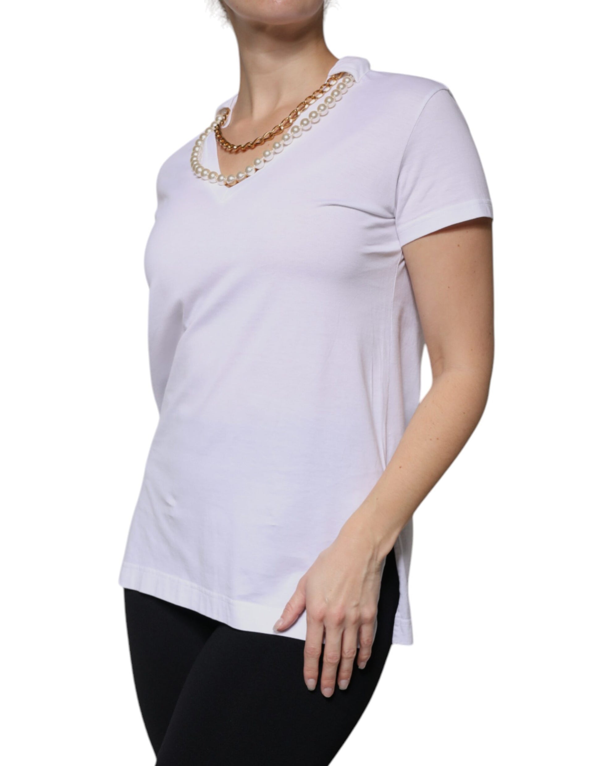 Dolce & Gabbana White Cotton Necklace Chain Short Sleeves T-shirt by Dolce & Gabbana