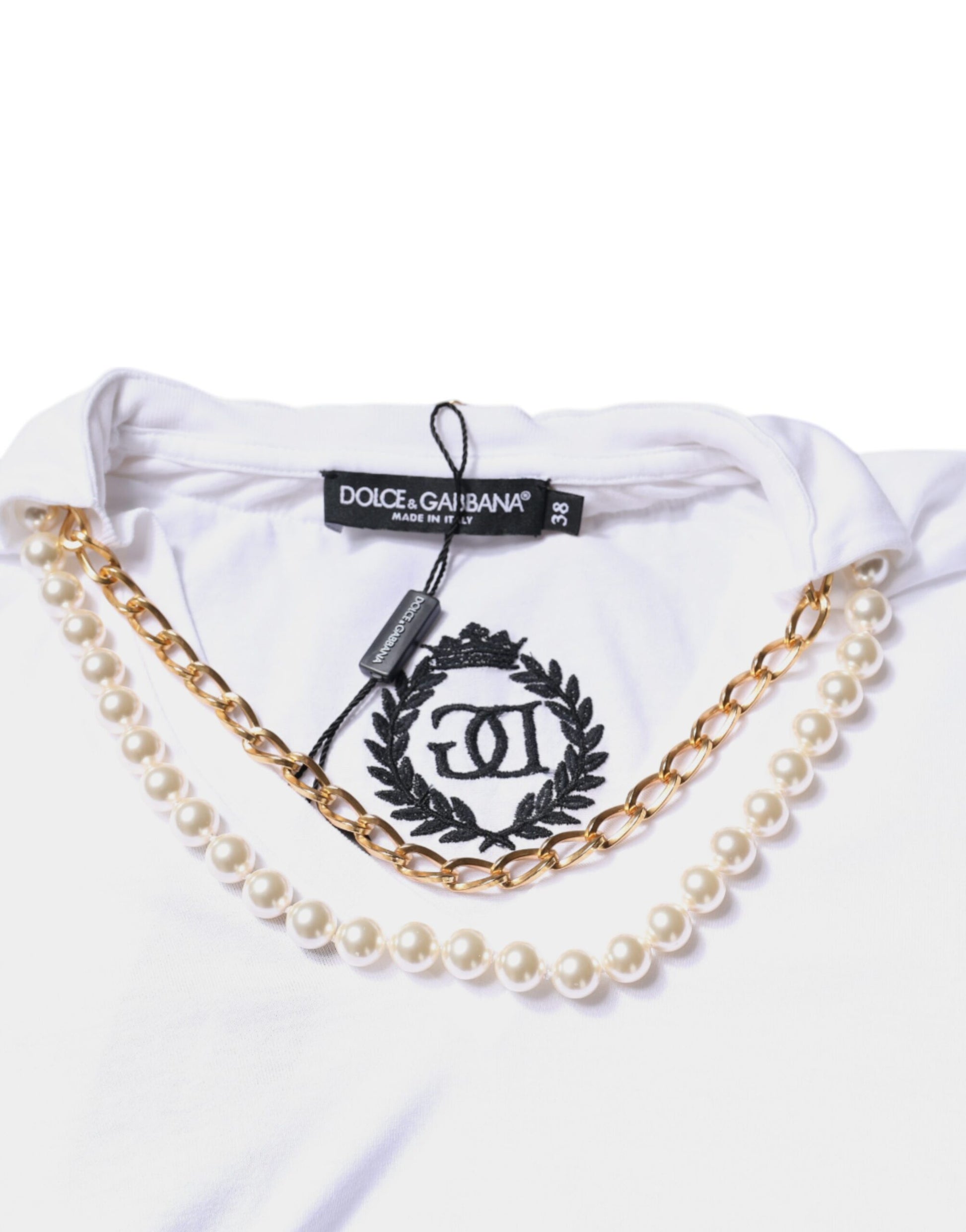 Dolce & Gabbana White Cotton Necklace Chain Short Sleeves T-shirt by Dolce & Gabbana