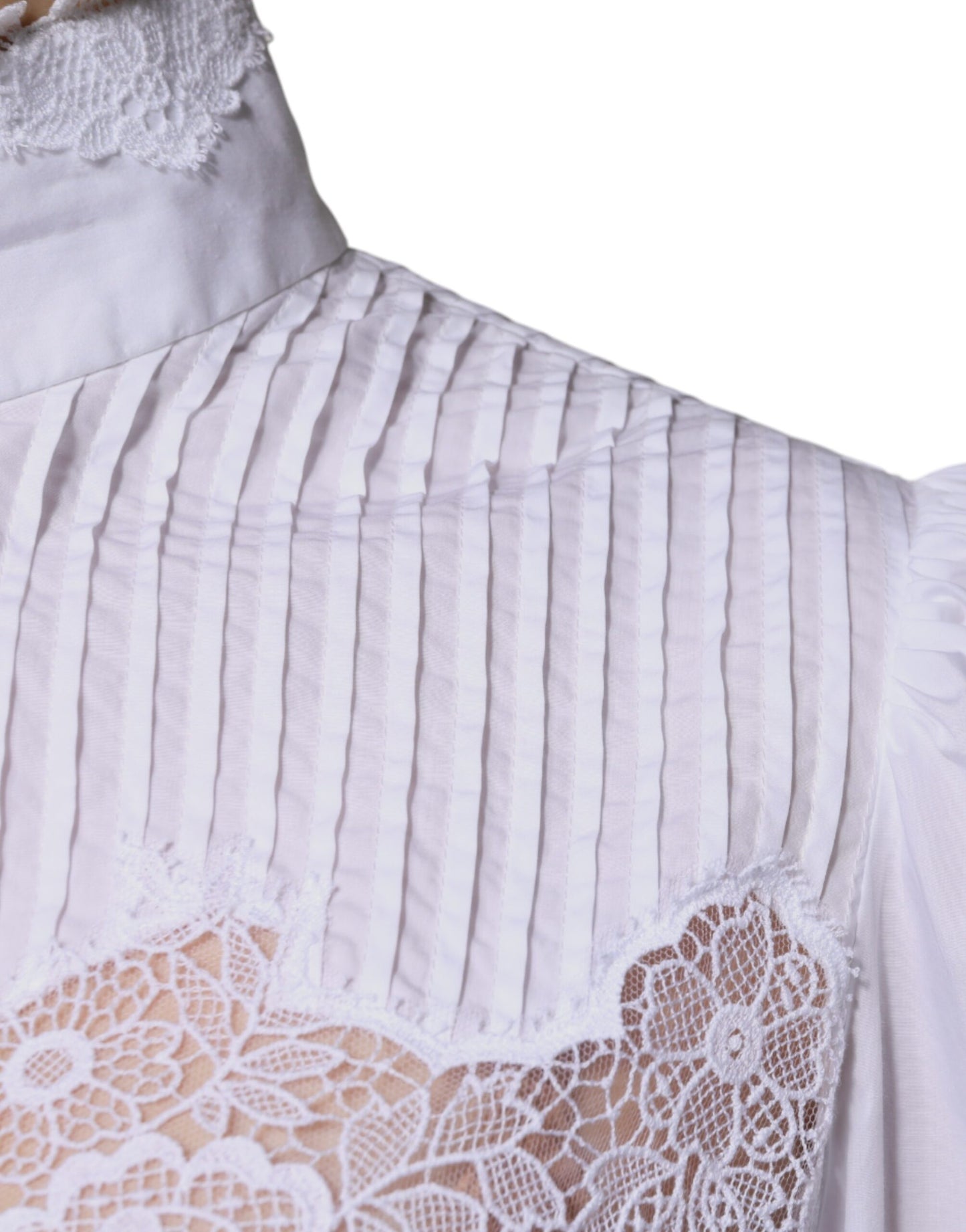 Dolce & Gabbana White Cotton Lace Trim Turtleneck Blouse Top by Dolce & Gabbana