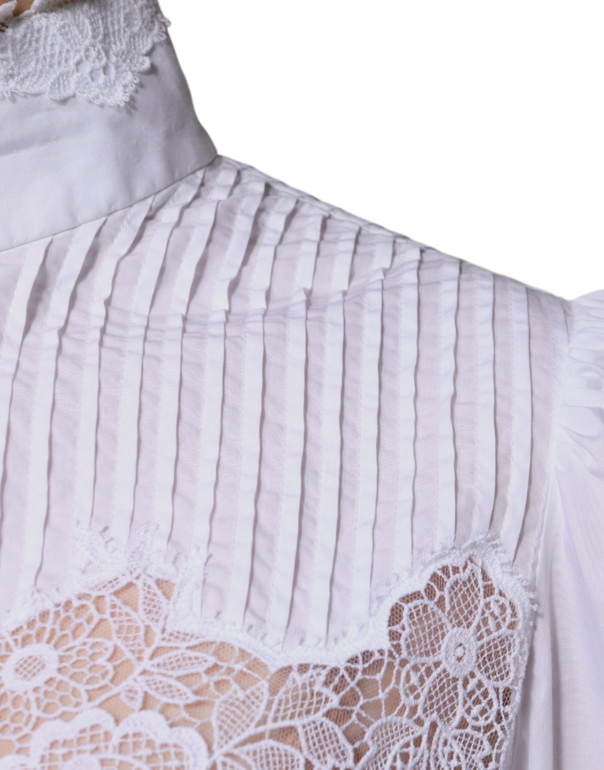 Dolce & Gabbana White Cotton Lace Trim Turtleneck Blouse Top by Dolce & Gabbana