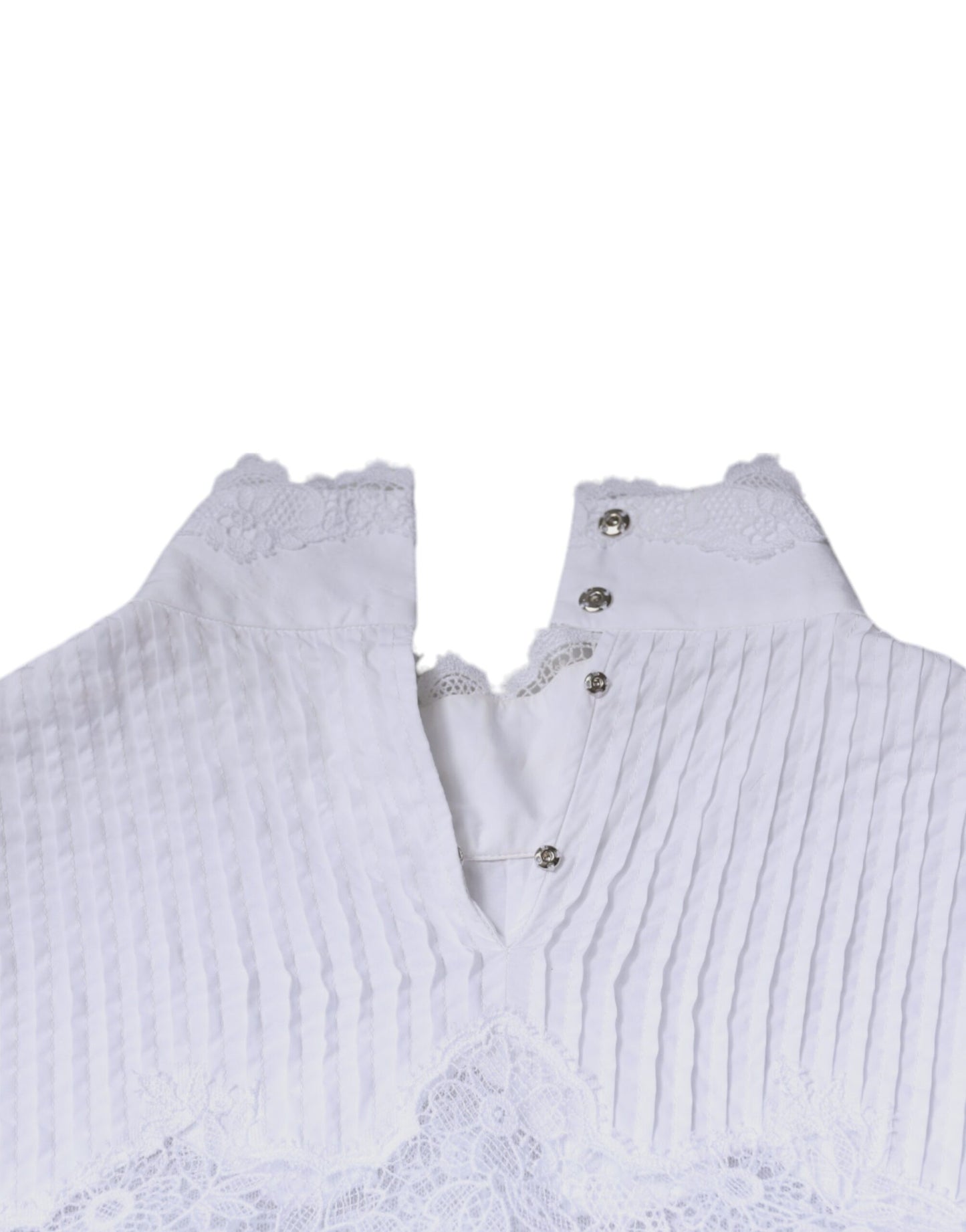 Dolce & Gabbana White Cotton Lace Trim Turtleneck Blouse Top by Dolce & Gabbana