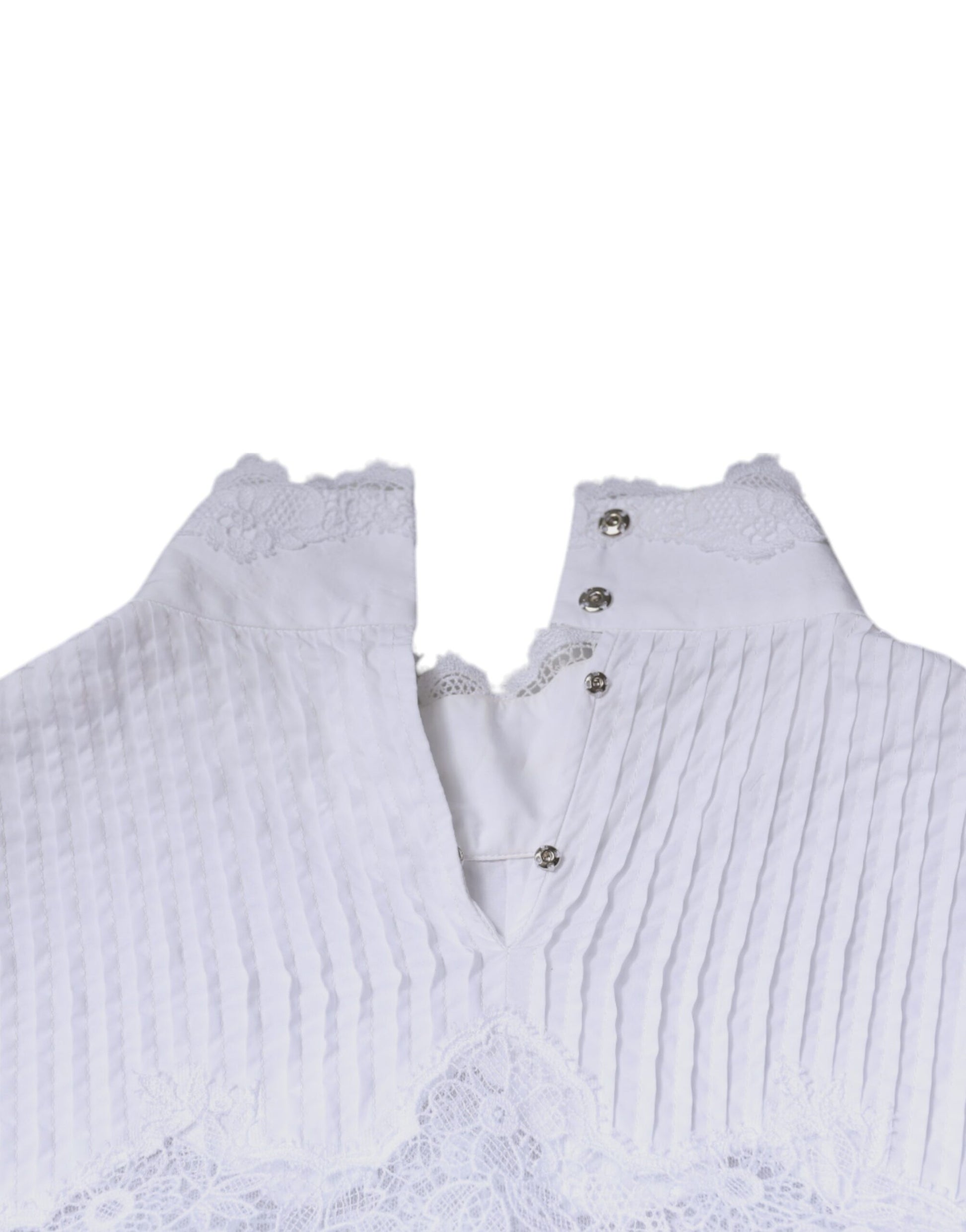 Dolce & Gabbana White Cotton Lace Trim Turtleneck Blouse Top by Dolce & Gabbana