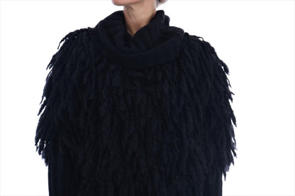 Pull élégant en laine et cachemire à franges noir Dolce &amp; Gabbana