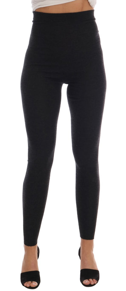 Dolce &amp; Gabbana Gray Cashmere Ribbed Stretch Tights